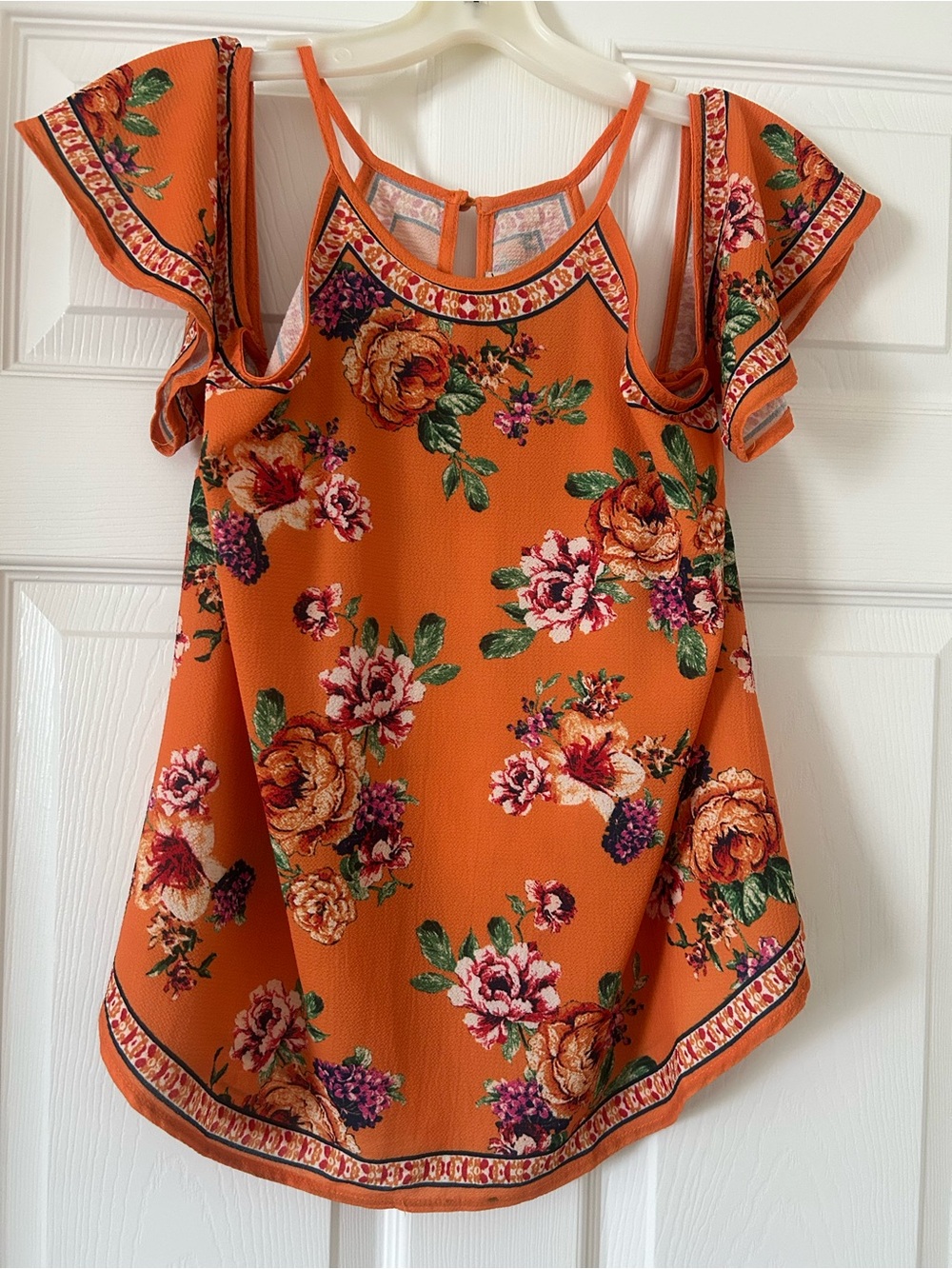 Flying Tomato Orange Floral Cold-Shoulder Camisole